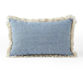 DRW Rechteckiges Kissen aus Polyester und Baumwolle mit Fransen und Füllung in Hellblau, 12 x 50 x 30 cm