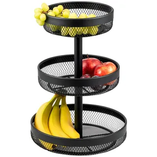 eluno Obstetagere 3-Stöckig rund Metall schwarz , 42 cm , Geschirr, Schalen & Schüsseln, Obstschalen