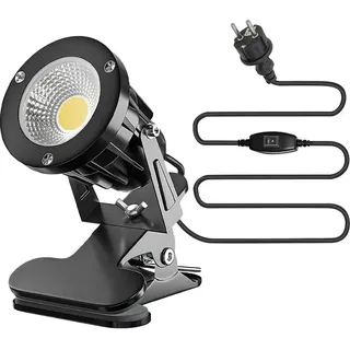 SKIKHN LED Spot Klemmstrahler, 7W LED Strahler mit Klemme, IP65 Wasserdicht Pflanzen Spotlight, Klemmlampe Strahler mit 3m Kabel und Wasserdicht Stecker, für Outdoor Hof Rasen, für Innen und Außen