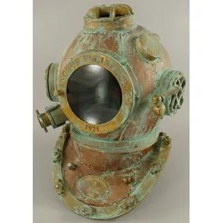 Casa Padrino Antik Stil Deko Taucherhelm Kupfer brüniert / Messing / Antik Grün 42 x 35 x H. 47 cm - Wohnzimmer Deko - Schreibtisch Deko - Luxus Deko - Deko Accessoires - Gold, Grün