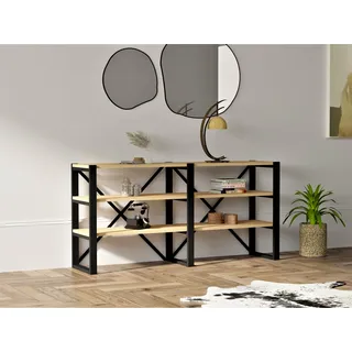 Hanah Home Industrial Bookshelf, Sapphire & Black, 133.2 cm | 100% Melamine Coated Particle Board, 18 mm Thick | Wall-Mountable, Multiple Shelves, Stylish Storage Solution