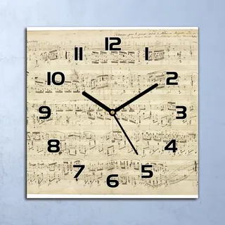 Wanduhr Echt-Glas-Küchenuhr Chopin Musik Noten Quarz 30x30 Deko Bilder