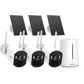 ANNKE 2.5K Überwachungskamera Aussen Solar Akku Set, 3er-Set mit Home Hub, 64G Lokale, ohne ABO, Solar Kamera WLAN Outdoor mit Bewegungsmelder, FarbNachtsicht, 2 Wege Audio, 5G & 2.4G WLAN