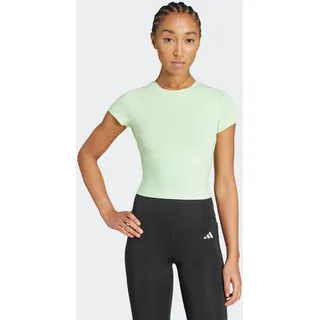 T-Shirt ADIDAS PERFORMANCE "HYPERGLAM RIB BABY", Damen, Gr. L, grün (semi grün spark, lime burst), Obermaterial: 88% Polyester, 12% Elasthan, Rundhals, Shirts T-Shirt