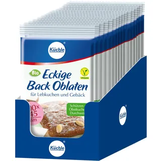 Küchle Bio Backoblaten eckig 100 x 145mm im 12er Vorratspack | Vegan | Eckig | Zum Backen von z.B. Gebäck, Lebkuchen | Auch für Obstkuchen geeignet | Innen zart, außen knusprig | 12 x 40g
