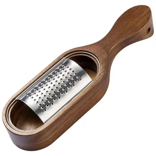 DONGKER Käsereibe mit Auffangbehälter, Edelstahl Parmesanreibe mit Holz Behälter, Tisch Zesterreibe für die Käse Schokolade Knoblauch Gemüse Ingwer