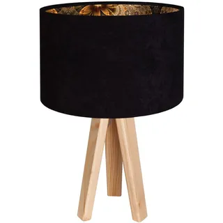 Tischleuchte Schwarz Gold Stoff Schirm innen Motiv 46cm ERICA Nachttischlampe
