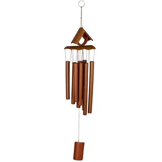 Relaxdays Windspiel Bambus, Klangspiel mit Spitzdach, Hängedeko, draußen & drinnen, HBT 68x14x7 cm, Windorgel, braun