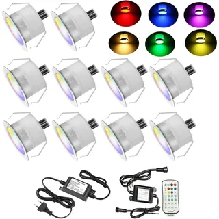 10er RGBWW (4 in 1) 0.6W LED Bodeneinbaustrahler Aussen Ø31mm Bodenstrahler LED DC12V Terassenbeleuchtungen Aussen IP67 Wasserdicht Terrassenbeleuchtung Außen Terrasse Garten Led Spot 12V