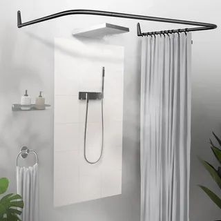 Erica Winkelstange Dusche 85x95x85 cm, Winkelstange Duschvorhang, Wandmontage ohne Deckenbefestigung, Schwarz Pulverbeschichteter Stahl, 100% Rostfrei