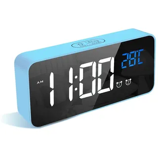 LATEC Digitaler Wecker mit Große LED Temperaturanzeige, Tischuhr mit 10 Musik, USB Ladeanschluss, 4 Helligkeit und Lautstärke Regelbar, Snooze, tragbarer Spiegelalarm mit 2 Alarmen, 12/24HR