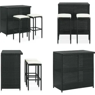 vidaXL 3 tlg. Bar Set Poly Rattan Schwarz - Bar-Set - Bar-Sets - Bartisch Mit Barhocker - Bartische Mit Barhocker - Schwarz
