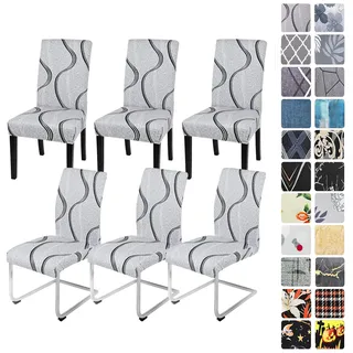 Alishomtll Stretch Stuhlhussen 4er/6er Set Grau Stuhlbezug Schwingstuhl Elastische Hussen Abnehmbarer Waschbarer Stühle Schutz für Esszimmer Restaurant Hotel Bankett Hochzeit (Grau Wellung, 6 Stück)