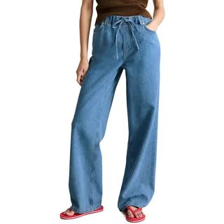Weite Jeans MARC O'POLO DENIM "Model Tomm wide mit elastischem Bund", Damen, Gr. 32, Länge 30, blau (medium blau), Obermaterial: 100% Baumwolle, weit lang, Jeans Weite Jeans