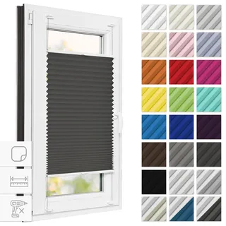 Estika Plissee zum Kleben 30 cm x 230 cm - Anthrazit - Plissee ohne Bohren, Klebeplissee, Rollos für Fenster, Jalousien Fenster für innen, Raffrollo, Fensterplissee
