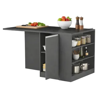 Kücheninsel Dcannaval, 2-türiger Küchenschrank, zusätzlicher Ablagetisch, 100 %  Italy, 160 x 90 x 90 cm, Anthrazit und Schiefer - Schwarz