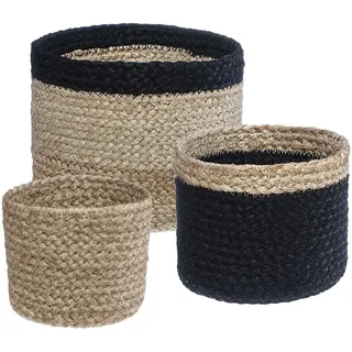 Aufbewahrungskorb Korb 3er Set Jute braun schwarz 14,5x19 cm Boho Dekoration