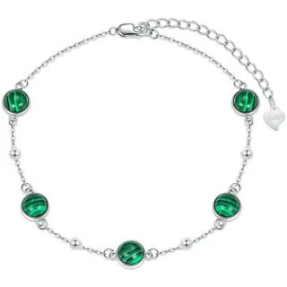 AOBOCO Fußkettchen Sterling Silber 925 Damen Perlen Fusskettchen mit Stein 28 cm (Malachit)