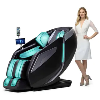 HealthRelife Ganzkörpermassagesessel mit Bodyscan 4D-Robotische Hände Intelligente Shiatsu Massagesitzauflage mit Sprachfunktion Rückenheizung(Schwarz)