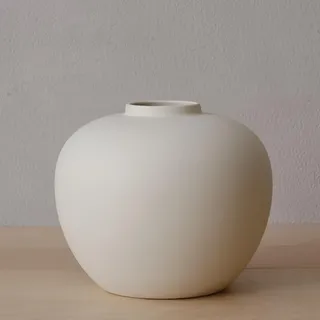 Vollmond-Vase, formt Blumenkunst und zeigt Hydrokulturpflanzen, 16,5 x 18,3 cm, Matte Creme