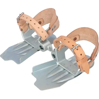 STUBAI Mastensteigeisen mit Lederriemen-Bindung, ohne Bügel | Trittplatte aus Stahlblech mit Zehenschutz | Höhensteigeisen galvanisch verzinkt mit solider Riemenbindung | Profi Mastensteighilfen