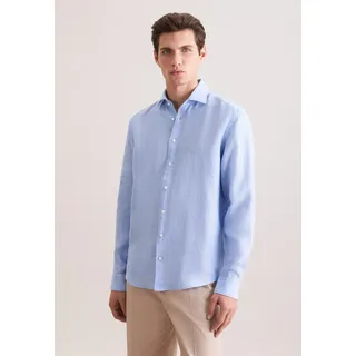 Leinenhemd SEIDENSTICKER "Schwarze Rose", Herren, Gr. XXL (45), normale Ärmellängen, blau (hellblau), 100% Leinen, unifarben, regular fit, 2-Knopf-Manschette, Hemden Leinenhemd, Regular 1/1 Kentkragen Uni