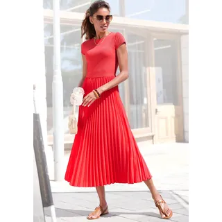 Midikleid LASCANA, Damen, Gr. 46, N-Gr, rot, Web, Obermaterial: 100% Polyester. Obermaterial 2: 100% Polyester, unifarben, figurumspielend Midi, Rundhals, Kleider Midikleid, mit Plisseerockteil, elegantes Basic, modisch, Topseller