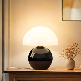 Dawnwake Nachttischlampe Dimmbar Tischlampe LED Pilzlampe, Keramikbasis Glas, Tischlampe für Wohnzimmer Schlafzimmer, Dekorative Nachtlampe (Schwarz)