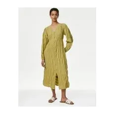 Womens M&S Collection Cotton Rich Textured V-Neck Midi Tea Dress - Onyx, Onyx - 16-REG