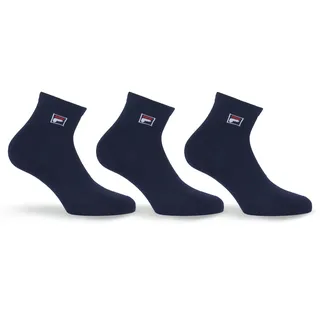 Kurzsocken FILA "UNISEX QUARTER PLAIN SOCKS", Damen, Gr. 43-46, blau (navy), Baumwollmischung, unifarben, normal, Socken Kurzsocken, mit eingestrickem Logo