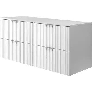 Waschtischunterschrank, Mattweiß, 120 (2 x 60) x 57 x 46 cm, silberner Griff + Arbeitsplatte - Weiß, Silber