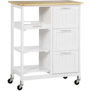 Homcom Küchenwagen, Mdf, Kiefernholz, Natur+Weiß , Naturfarben , Kunststoff , 37x84x67 cm , Esszimmer, Servierwagen