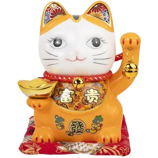 lachineuse – Glückskatze – Japanische Maneki Neko - Orange | Japanische Katzen-Spardose – Japanische Glücksbringer-Figur – Porzellan – Deko-Idee Japan Asien – Glück, Reichtum, Wohlstand