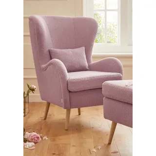 Home Affaire Ohrensessel Salla Fellimitat 78 x 118 x 94 cm Rosa mit Hocker