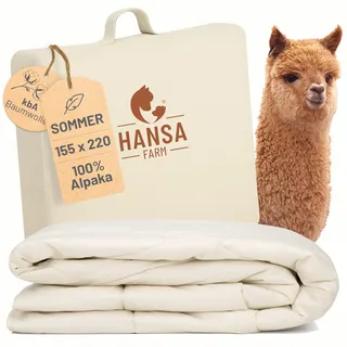 HANSA-FARM | Baby Alpaka Bio-Bettdecke 155 x 220 cm (Füllung 1.000g) - Frühling Sommer - atmungsaktiv und temperaturausgleichend - Große Aufbewahrungstasche