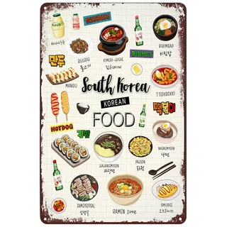 sreeleathers Vintage-Metallschilder, Südkorea-Poster, koreanisches Seoul-Essen, Kunstwerk, Blechschild, Wandkunst, Dekorschild für Zuhause, Wohnzimmer, Küche, Esszimmer, Restaurant, 30,5 x 20,3 cm