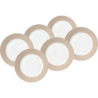Van Well Desserttellerset , Weiß, Taupe , Keramik , 6-teilig , rund , Geschirr, Teller, Teller-Sets