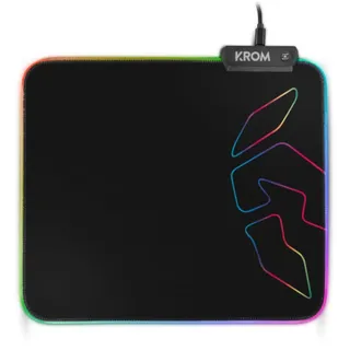 Krom KNOUT RGB Gaming-Mauspad für Computermäuse, Anti-Rutsch-Gummifuß, genähter Rahmen mit RGB-LED-Streifen, Größe 320x270x3 mm, Farbe Schwarz