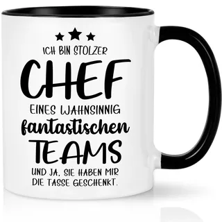 CHUIN DRUCK Chef Geschenk Tasse mit Spruch - Ich bin stolzer Chef eines wahnsinnig fantastischen Teams - Lustige Geschenk für Chef Geschenkideen Arbeit Büro Weihnachten Geschenk, 320ml Schwarz