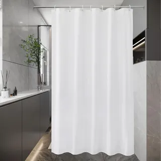 EurCross Schmaler Duschvorhang 100x180 Textil Stoff, Klein Weiß Wasserdicht Schnell Trocknend Badvorhang, Anti Schimmel Waschbar Duschvorhänge mit 7 Ringen