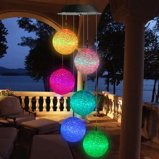 iShabao Solar Windspiel Garten, 6 LED Kugel Solar Farbwechsel, Muttertagsgeschenke, Geschenke für Mutter, Windspiele für Draußen Wasserfest Dekorationen für Baum, Balkon, Hof, Hochzeit (Bunt)