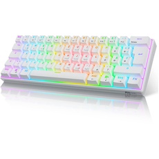 RK61 Mechanische Gaming-Tastatur, 2,4 GHz Kabellose/Bluetooth/Verkabelte 60% Mechanische Tastatur 61 Tasten, Hot-Swap-fähiger Roter Schalter mit RGB Kompatibel für Win/Mac, Weiß (QWERTZ)