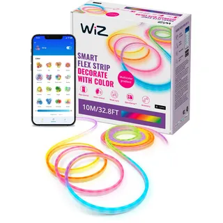 WiZ SMART FLEX STRIP - 10 m, 16 Millionen Farben + Weißschattierungen, dynamische Lichtszenen, verbindet sich mit Ihrem WLAN, Sprach- / App-Steuerung, funktioniert mit Google Home, Alexa und HomeKit.