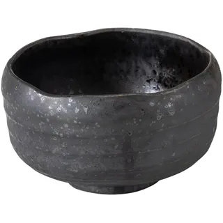 Asayu Japan Kurogane Matcha-Schale - handgefertigter Keramik-Chawan aus Gifu, Japan, 12,1 cm Durchmesser × 7,7 cm Höhe, 395 g - Schwarz mit silbernen Sprenkeln