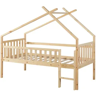 [en.casa] Kinderbett, Sotkamo 90x200cm mit Rausfallschutz Kiefernholz Natur