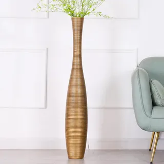 Leewadee Große Bodenvase Für Pampasgras Und Blumen, 105 cm hoch, Gold, Resin