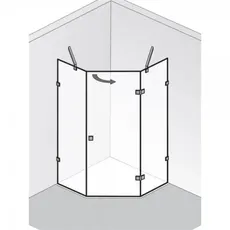 HSK Atelier Pur rahmenlos Fünfeckdusche mit Drehtür AP.60, bis 1000x2000mm, Anschlag rechts, Duschkabinen: edelstahl look: ESG klar