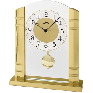 AMS 1117 Tischuhr Quarz mit Pendel golden Metall mit Aluminium und Glas - Gold