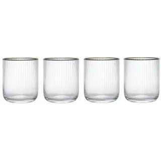 MIKASA Sorrento Kristallgläser mit Goldrand und breiter Form, 380ml, 4er-Set bleifrei, klare, edle Gläser, elegantes Design für Feiern