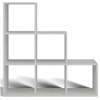 Selsey Stufenregal Stepi Weiß 115 cm , Holzwerkstoff , 6 Fächer , Rechteckig , 115x115x30 cm , Wohnzimmer, Regale, Bücherregale